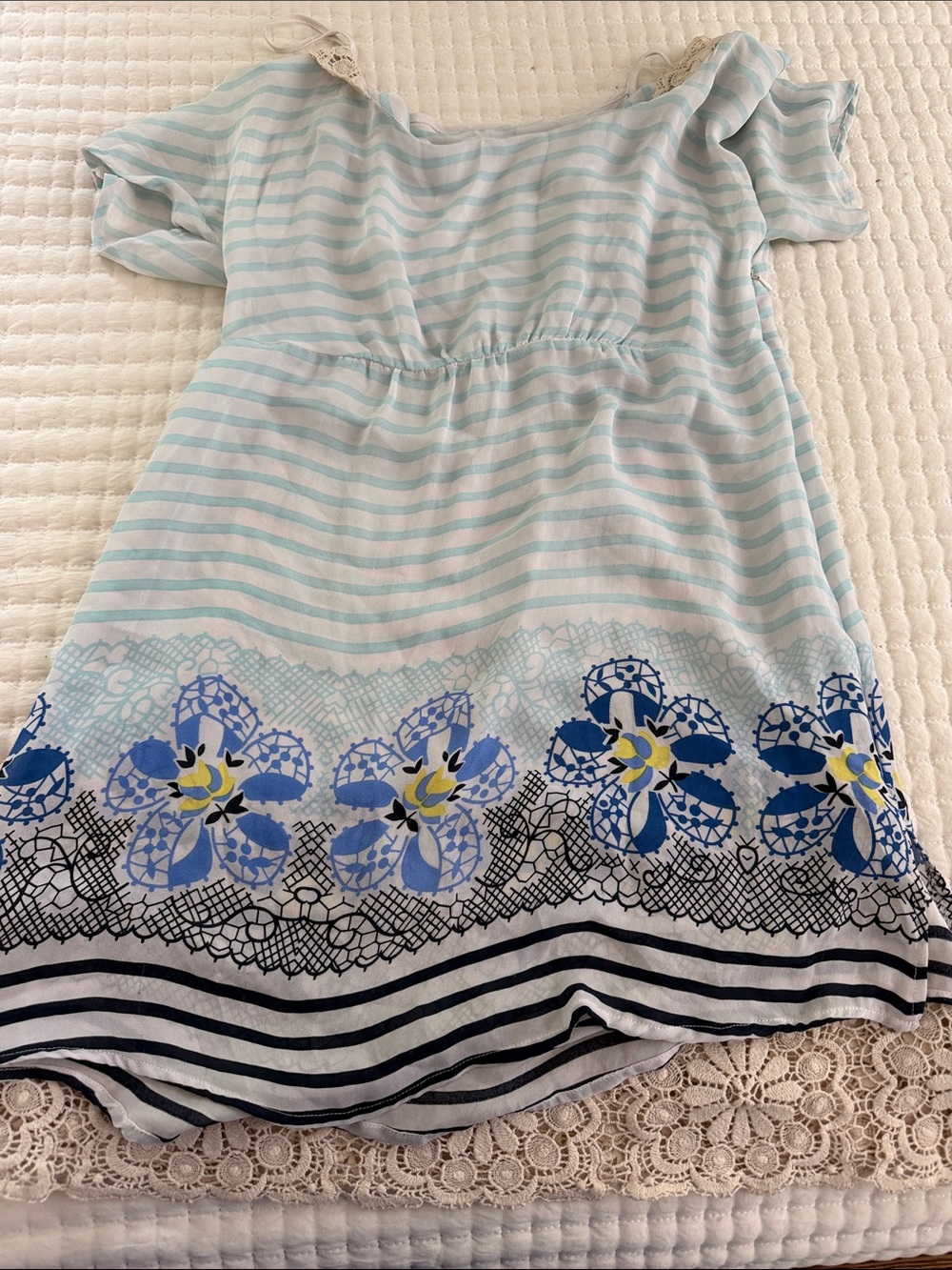 Vintage!! Central Park West Mint and White Striped Silk  short dress
